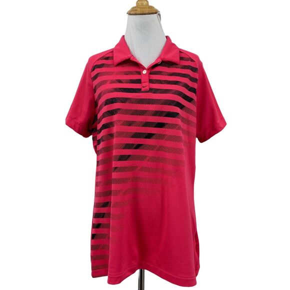 Nike Polo Shirt Womens XL Extra Large Watermelon Pink Golf DriFit Stripe Stretch - Picture 1 of 12